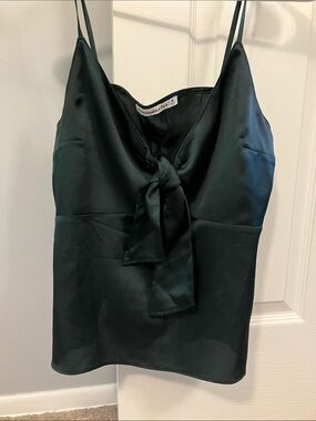 Abercrombie & Fitch Dark Green Satin Tie-Front Cami